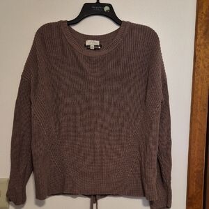 Lucky Brand Womans Coco Brown Back Laced Long Sleeve Sweater Sz L